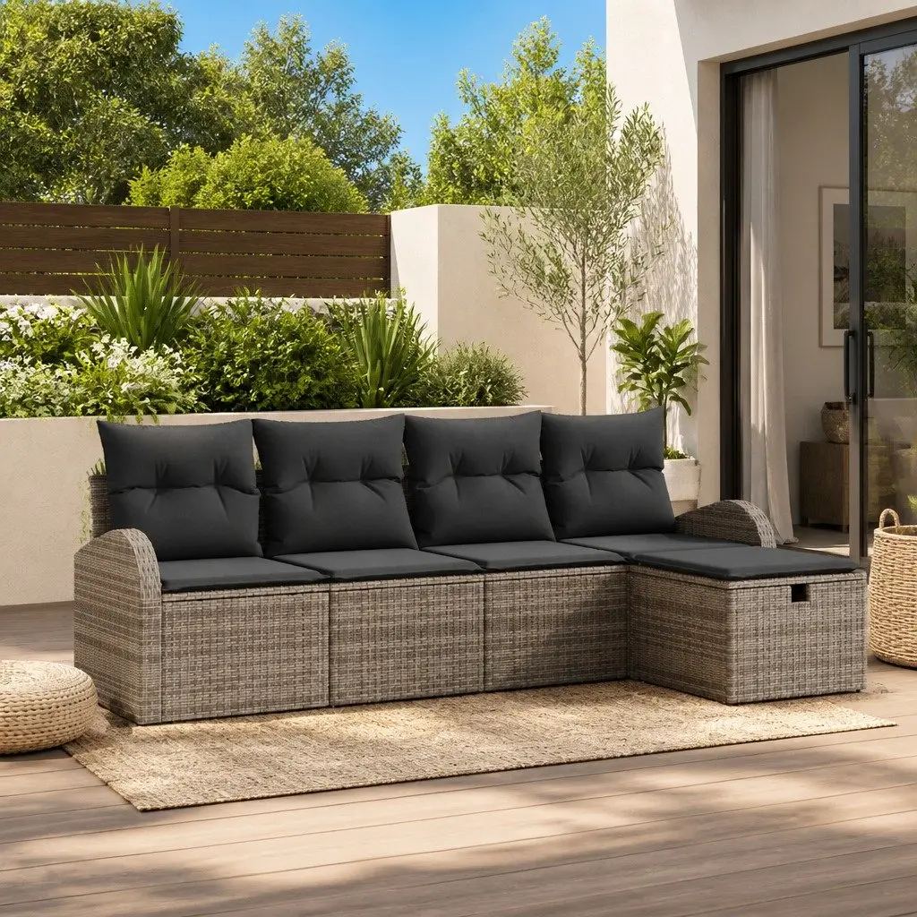 Modular Garden Sofa Set 5 Pieces Grey Poly Rattan Outdoor Patio Furniture with