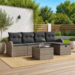 Modular Garden Sofa Set Specifications - 6pcs Grey Poly Rattan