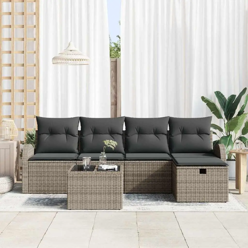 Modular Garden Sofa Set 6pcs Grey Poly Rattan Outdoor Patio Furniture with
