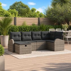 6-Piece Modular Sofa Set: Grey Poly Rattan & Acacia Wood