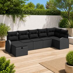 7 Piece Modular Outdoor Garden Sofa Set - Black