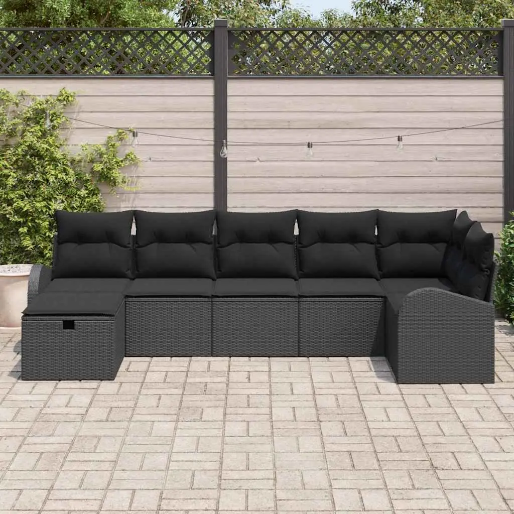 7 Piece Outdoor Garden Sofa Set Black Poly Rattan with Cushions Modular Patio