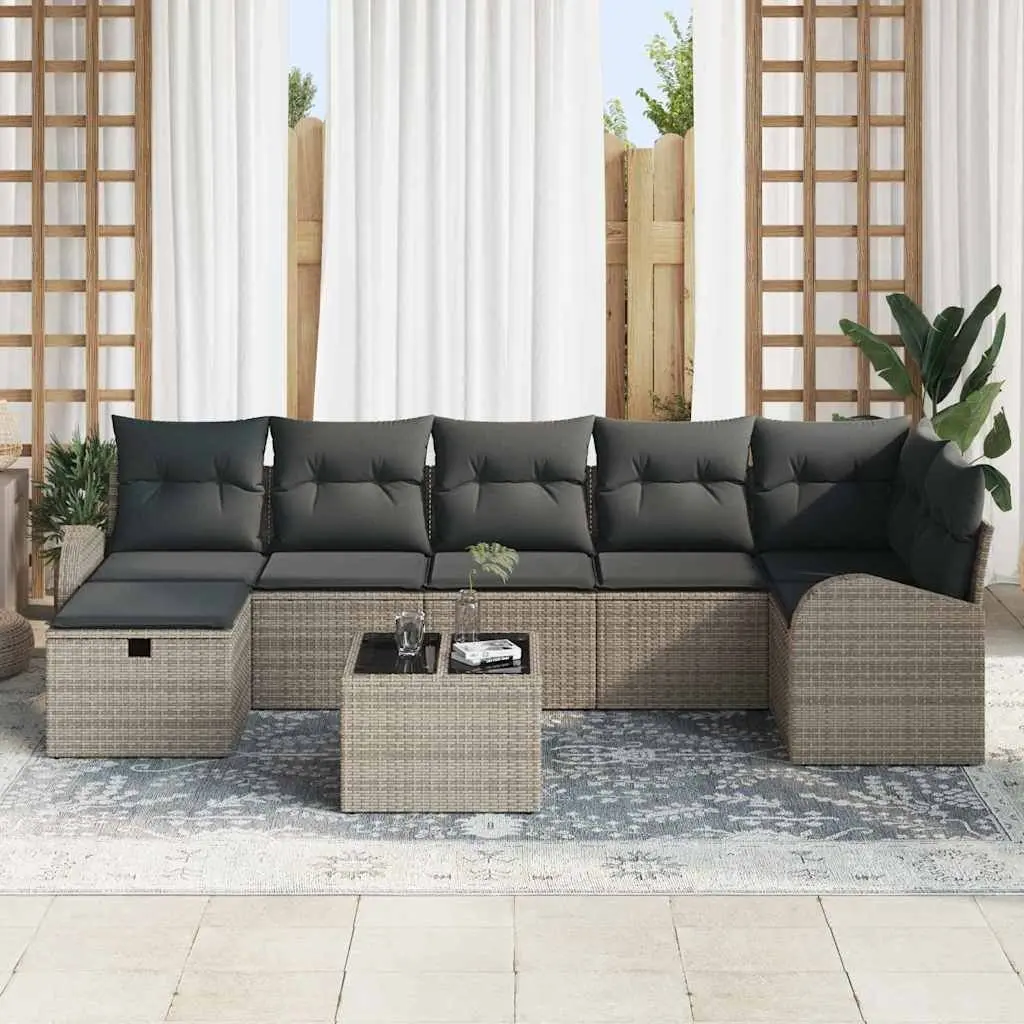 Garden Sofa Set 8 Pieces Grey Poly Rattan Outdoor Furniture