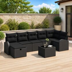 8-Piece Modular Garden Sofa Set with Adjustable Tabletops