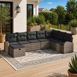 8-Piece Garden Sofa Set: Grey Poly Rattan & Acacia Wood