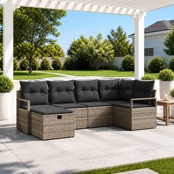 Outdoor Garden Sofa Set: 6 Pieces, Grey Poly Rattan