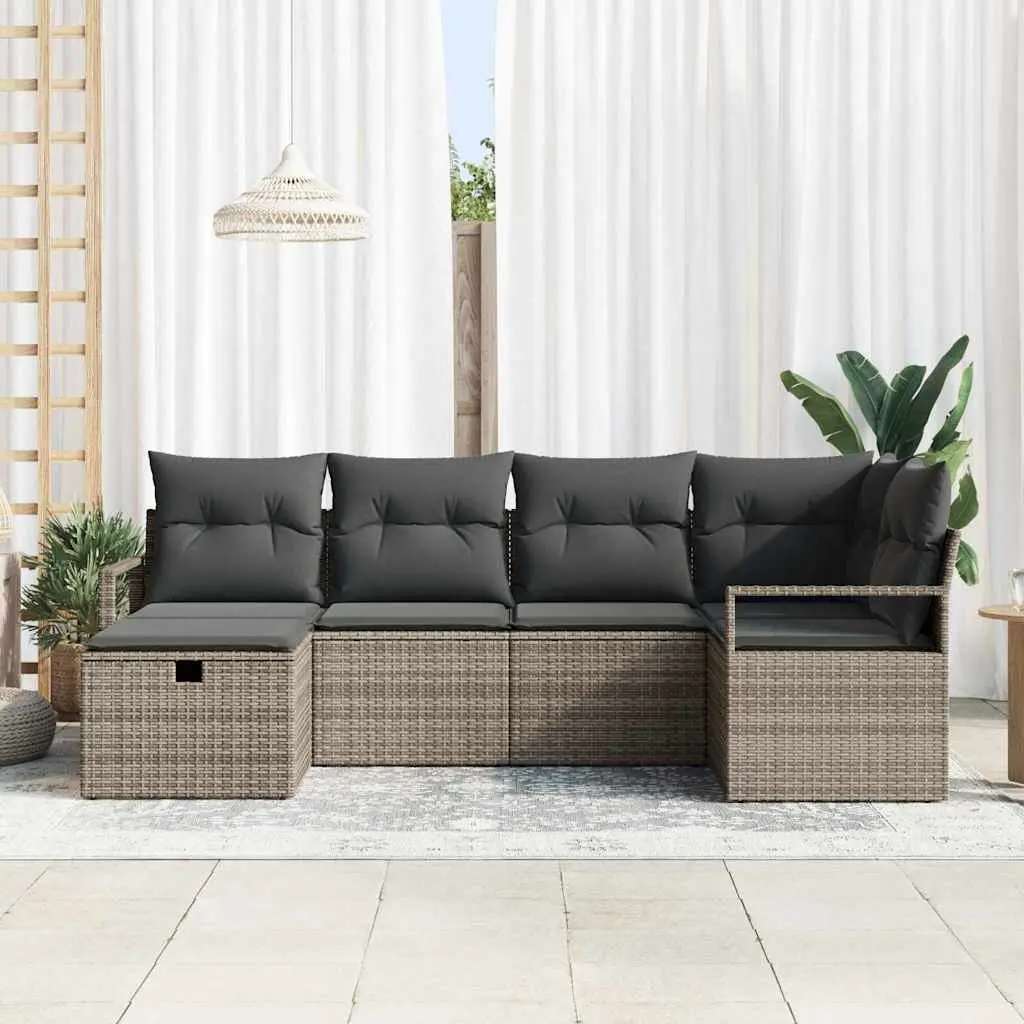 Modular Outdoor Garden Sofa Set 6 Piece for Patios Grey Poly Rattan