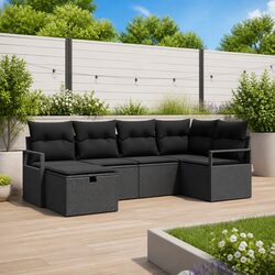 Outdoor Garden Sofa Set 6 Pieces Modular Black Poly Rattan with Removable