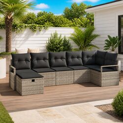 5-Piece Modular Grey Poly Rattan Sofa Set
