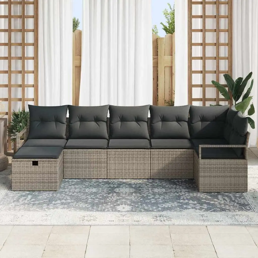 5-Piece Modular Grey Poly Rattan Sofa Set
