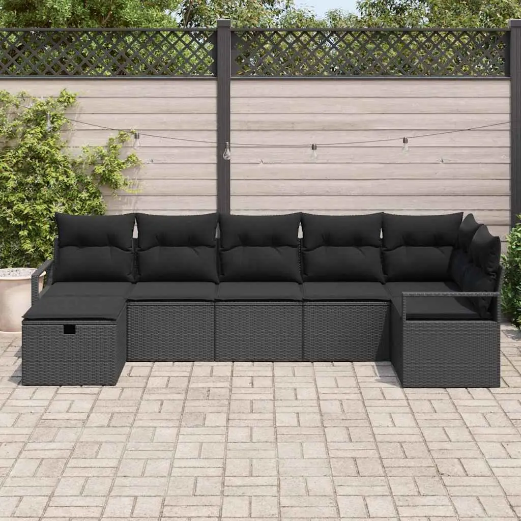 Outdoor Sofa Set Modular 5 Piece Poly Rattan Garden Furniture Black