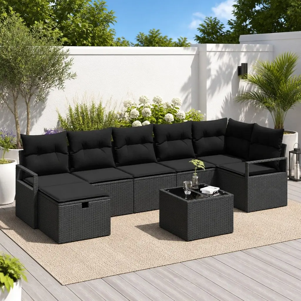 Outdoor Sofa Set Modular Lounge 5 Piece Black Poly Rattan Garden Furniture