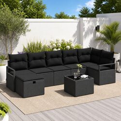 Outdoor Sofa Set: 5 Piece Black Poly Rattan Lounge