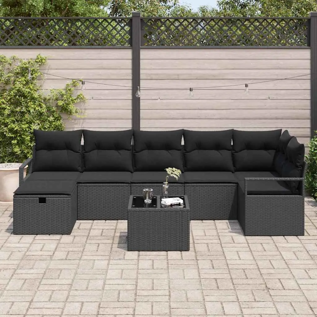 Outdoor Sofa Set Modular Lounge 5 Piece Black Poly Rattan Garden Furniture