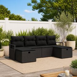 Outdoor Garden Sofa Set 5 Pcs Poly Rattan Black Modular Lounge Furniture
