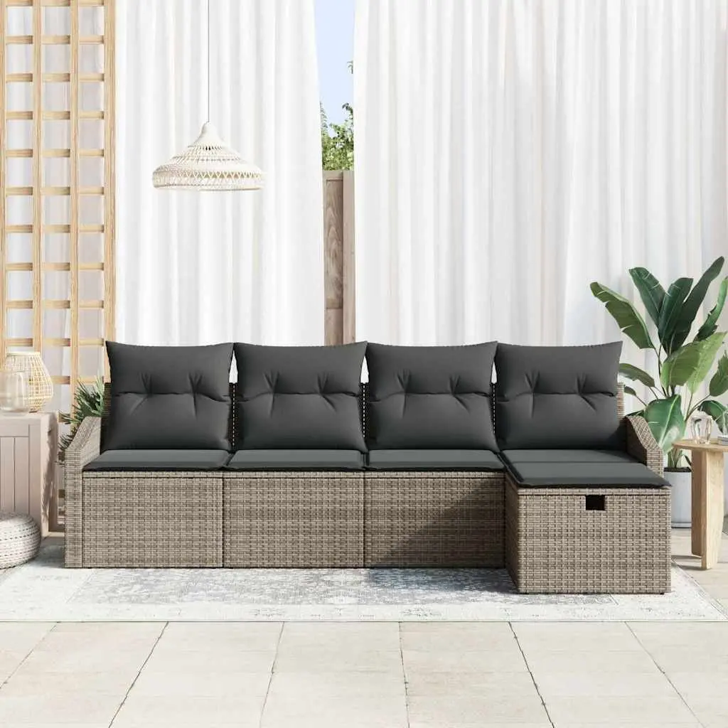 Outdoor Sofa Set Modular Lounge Seating 6 Piece Grey Poly Rattan Garden Furniture