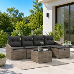 5-Piece Grey Sofa Set: Poly Rattan & Steel Build