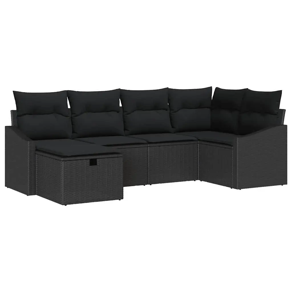 Outdoor Garden Sofa Set 7 Pcs Black Poly Rattan Patio Lounge Furniture with