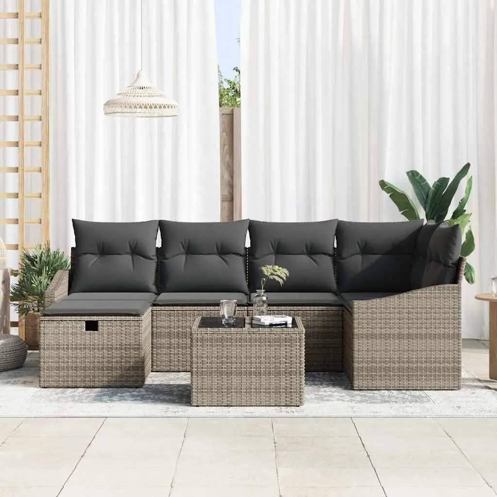 Outdoor Sofa Set 7 Pieces Grey Poly Rattan Garden Patio Furniture Modular
