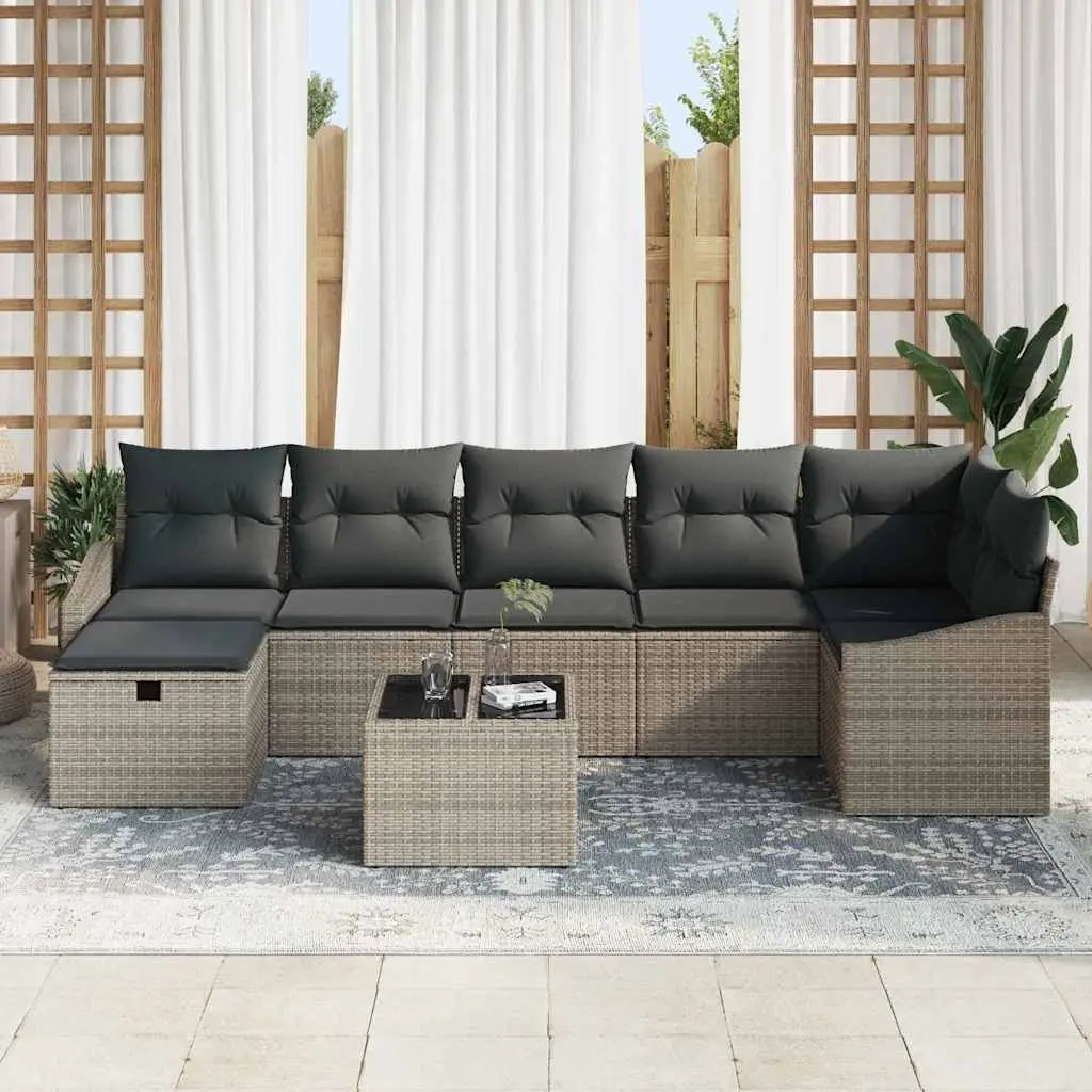 Outdoor Sofa Set 8 Pieces Grey Poly Rattan Garden Patio