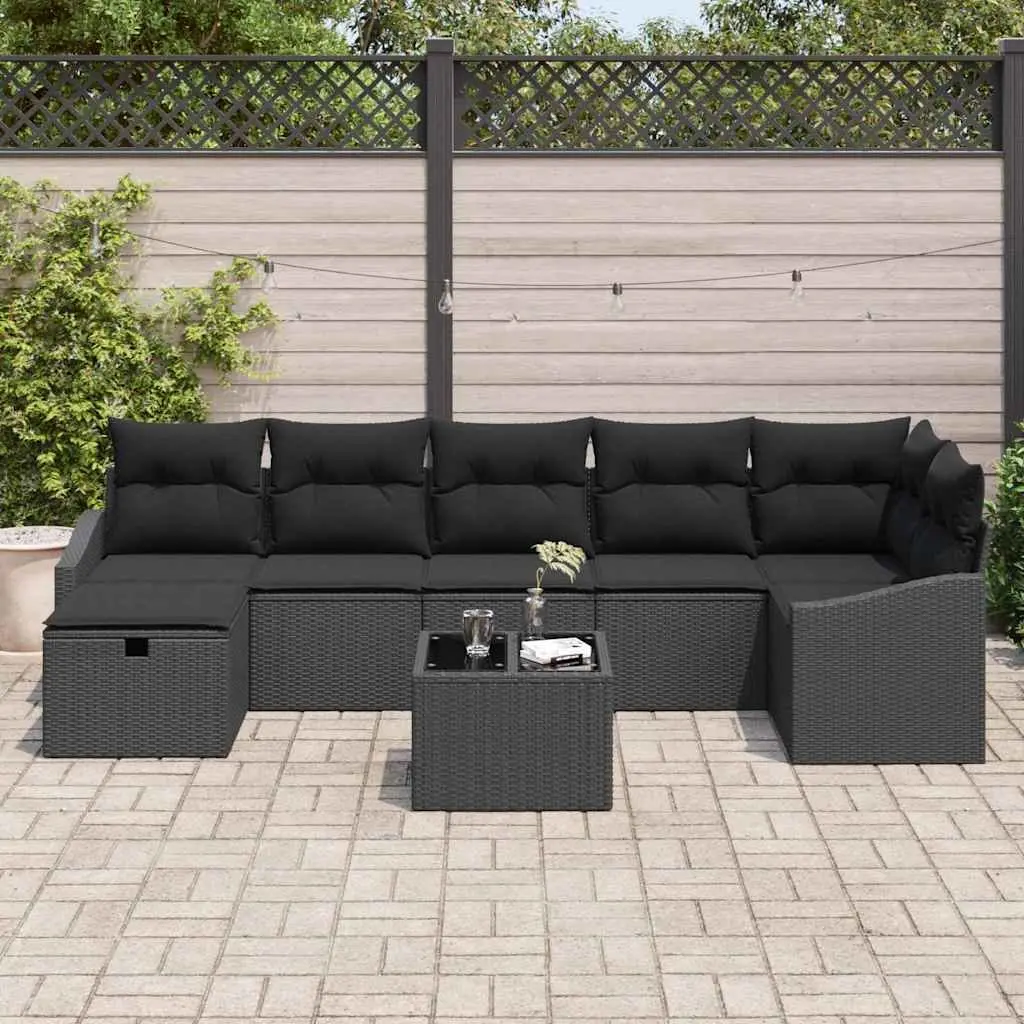 Outdoor Sofa Set for Garden Patio 8 Piece Black Poly Rattan Modular Seating