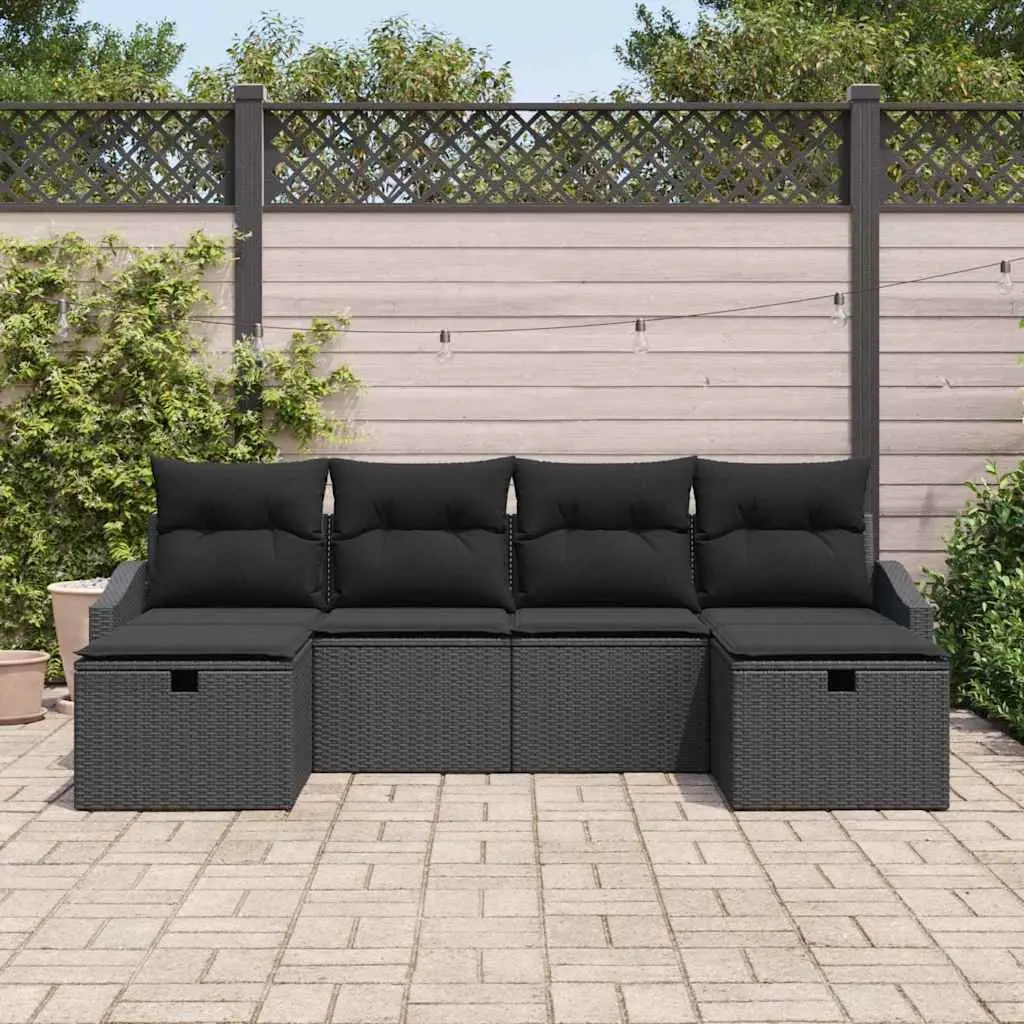Outdoor Sofa Set 6 Piece Garden Seating Poly Rattan Modular Black