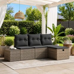 Grey Poly Rattan Outdoor Sofa Set: 4 Pieces Modular Design