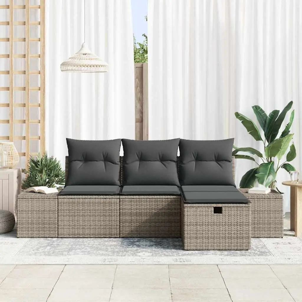 Outdoor Sofa Set Garden Modular 4 Piece Grey Poly Rattan Furniture