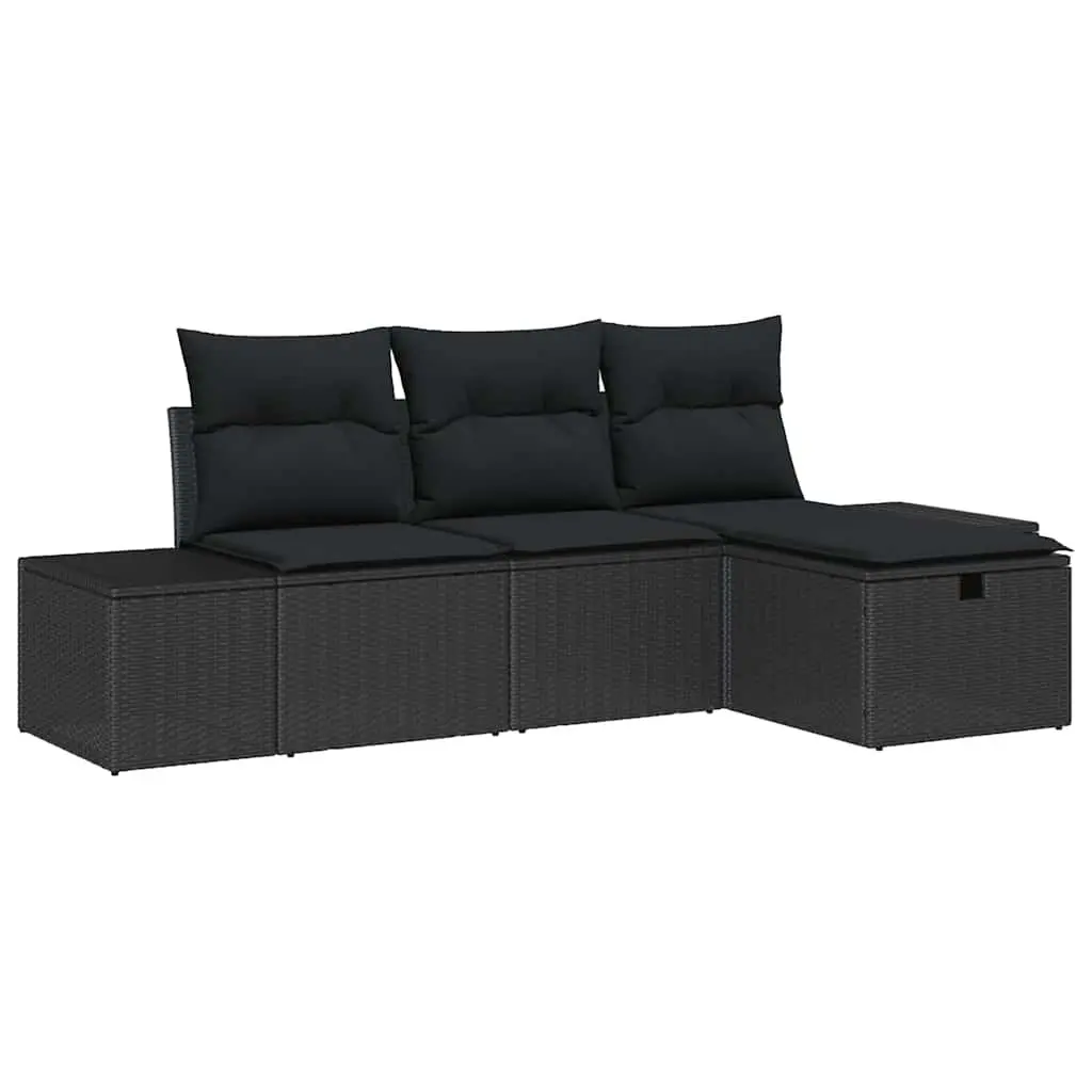 Outdoor Sofa Set 4 Piece for Garden Black Poly Rattan Lounge Furniture