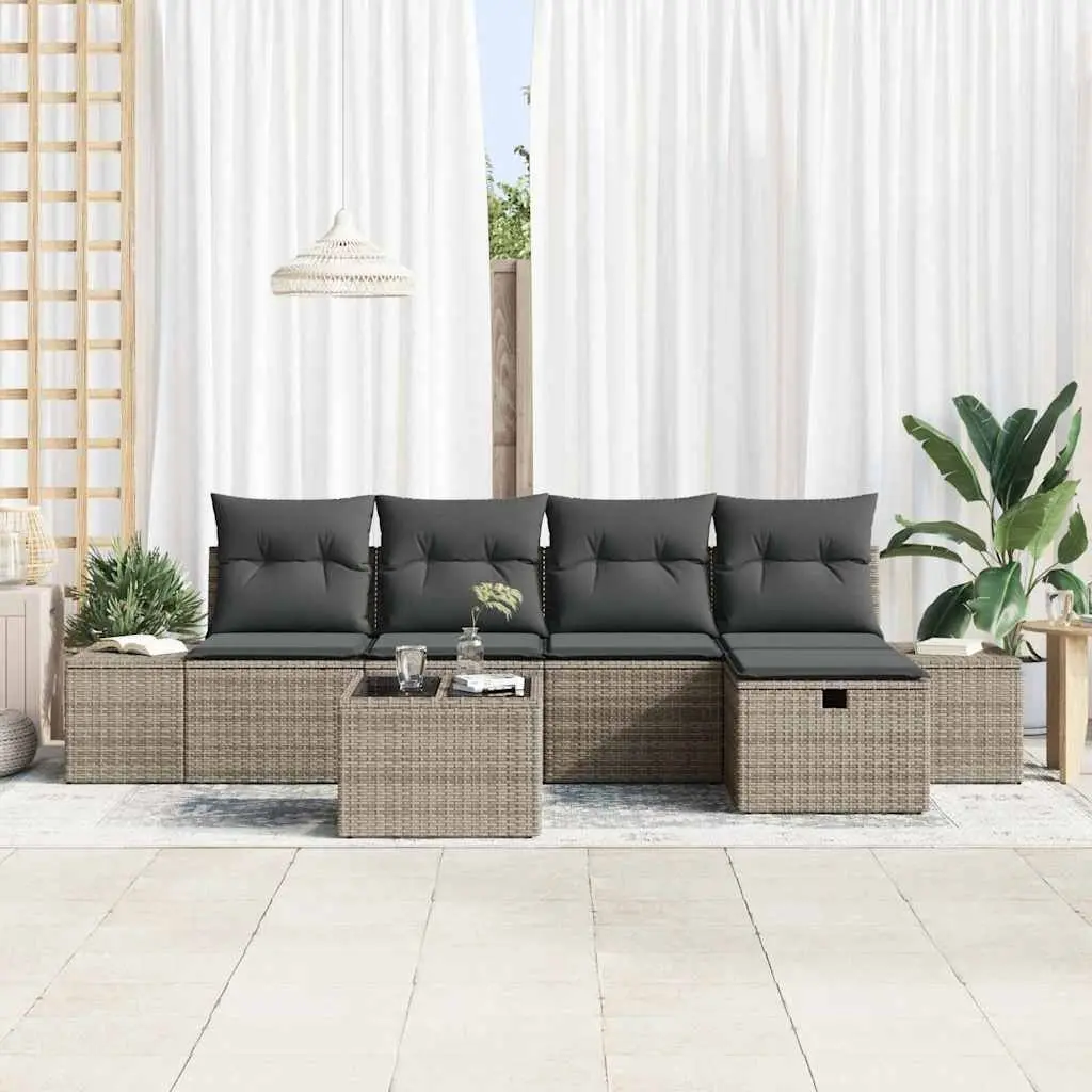 Outdoor Sofa Set 5 pcs Grey Poly Rattan Garden Patio Furniture Modular Seating