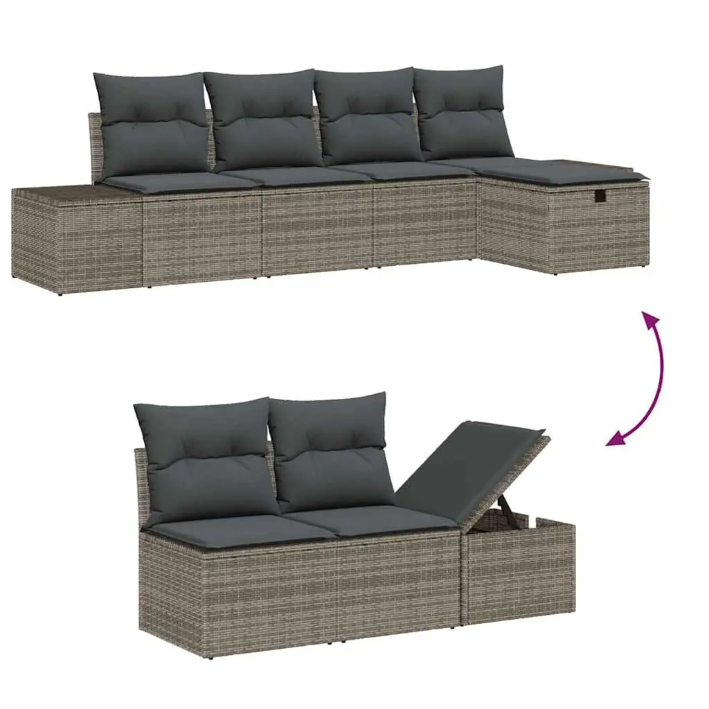 Outdoor Sofa Set 5 pcs Grey Poly Rattan Garden Patio Furniture Modular Seating