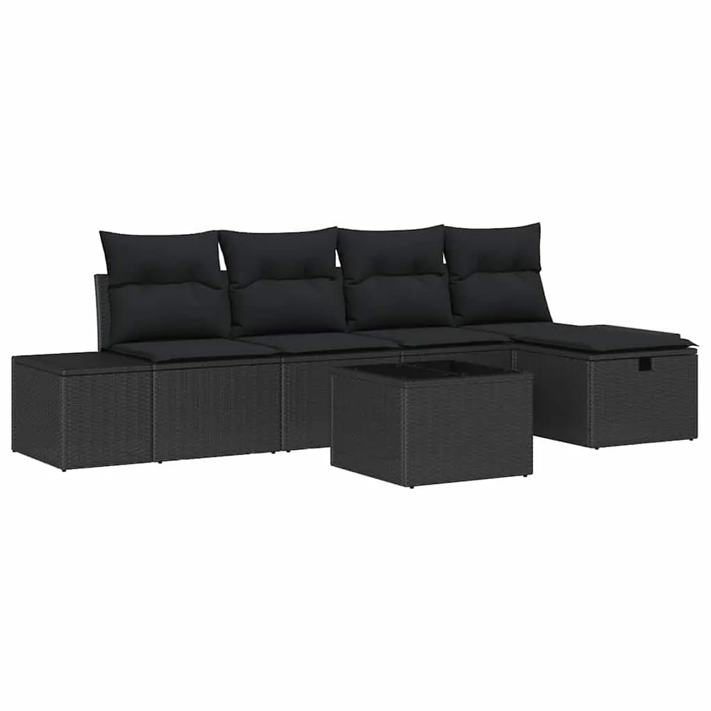 Outdoor Sofa Set 5 Piece Black Poly Rattan Garden Furniture Modular Patio