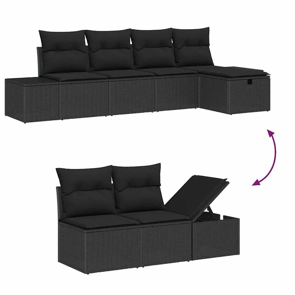 Outdoor Sofa Set 5 Piece Black Poly Rattan Garden Furniture Modular Patio