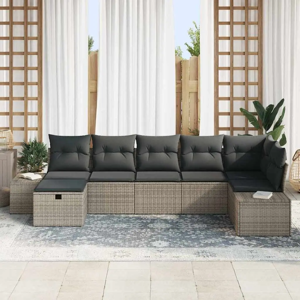 Outdoor Sofa Set Modular Seating for Garden or Terrace 7 Piece Grey Poly Rattan