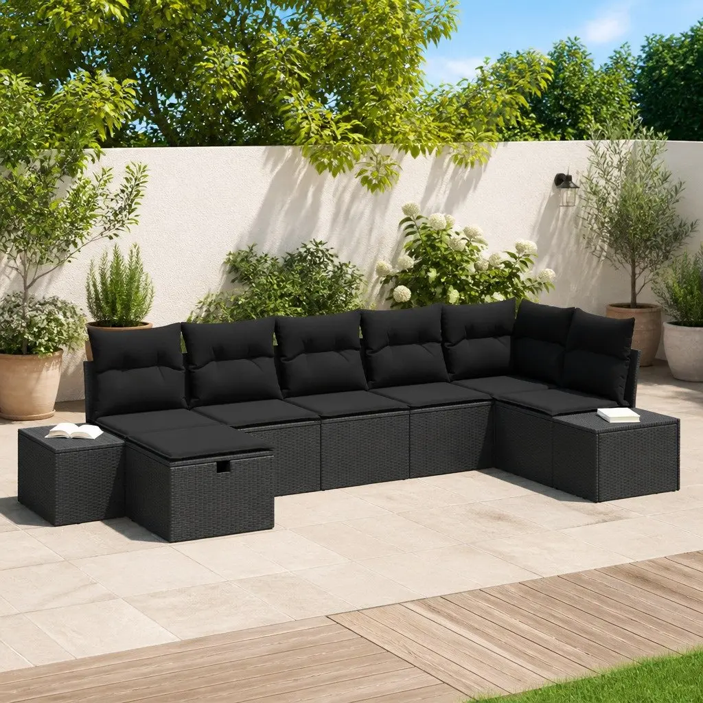 Outdoor Sofa Set Modular Garden Patio 7 Piece Black Cushions