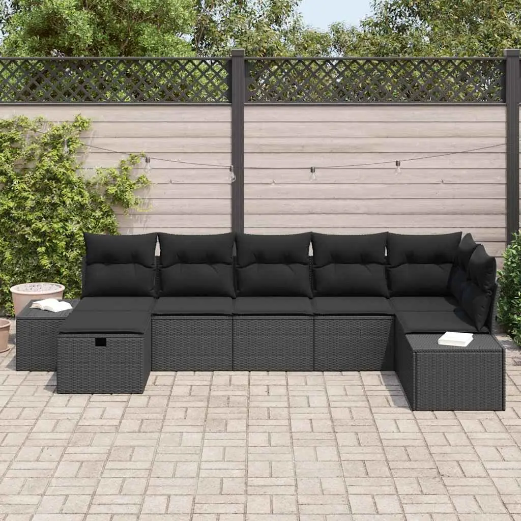 Outdoor Sofa Set Modular Garden Patio 7 Piece Black Cushions