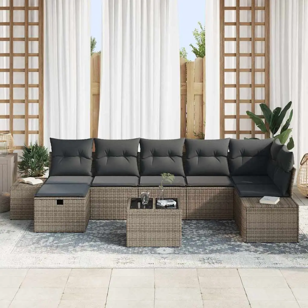 Outdoor Sofa Set 7pcs Grey Poly Rattan Modular Garden Patio Furniture Cushions