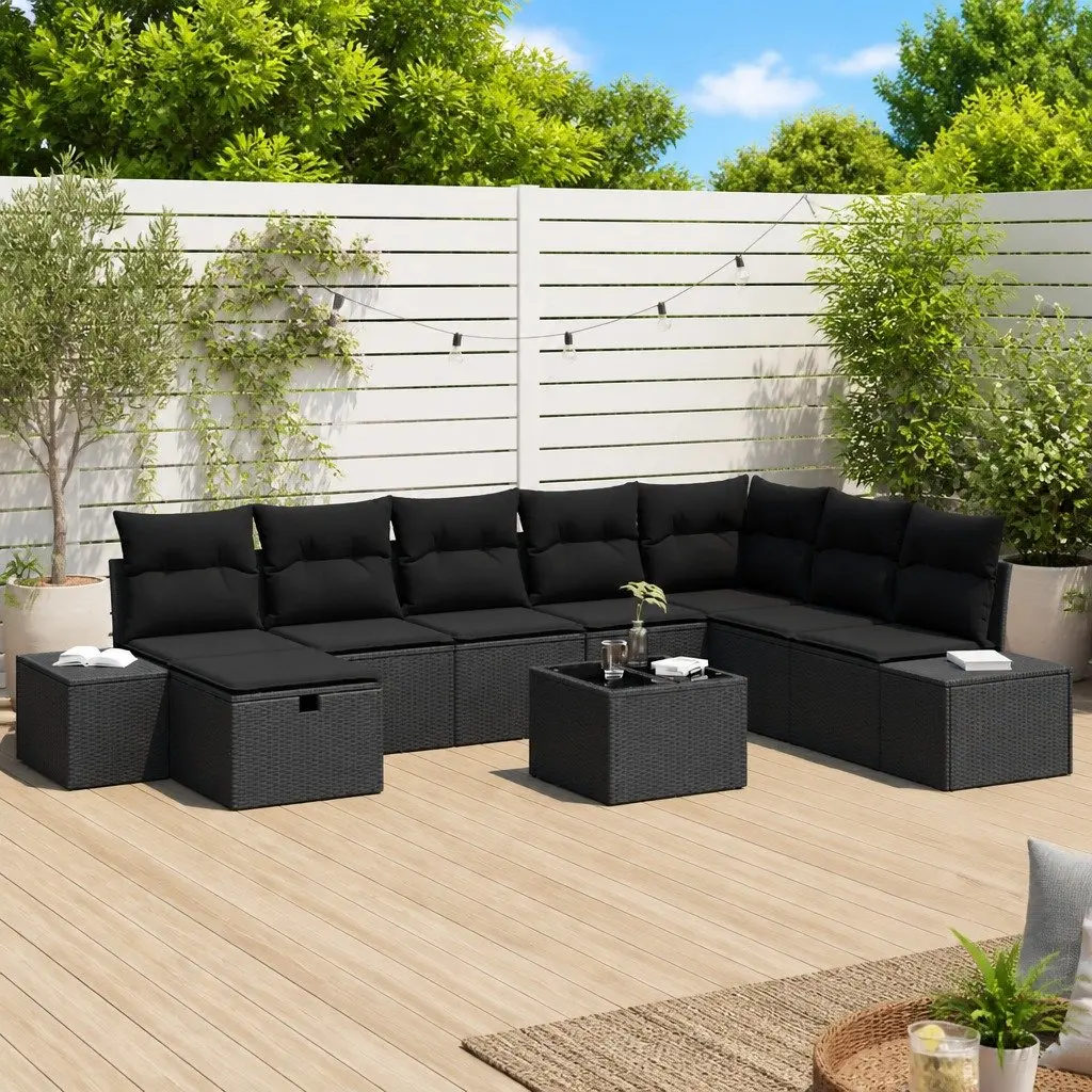 Modular Black Rattan Outdoor Sofa Set
