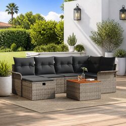 7-Piece Modular Outdoor Sofa Set: Grey Poly Rattan