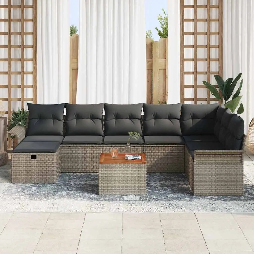 Garden Sofa Set 9 Pcs Outdoor Furniture Grey Poly Rattan Modular Lounge Patio