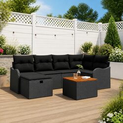 Specifications of 7-Piece Black Poly Rattan Sofa Set