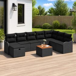 Specifications of 9-Piece Black Poly Rattan Sofa Set