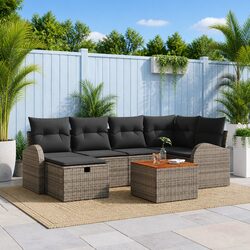 Outdoor Sofa Set 7 Pieces Grey Poly Rattan Specifications