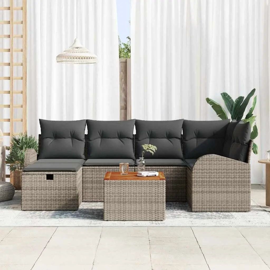 Outdoor Sofa Set 7 Pieces Grey Poly Rattan