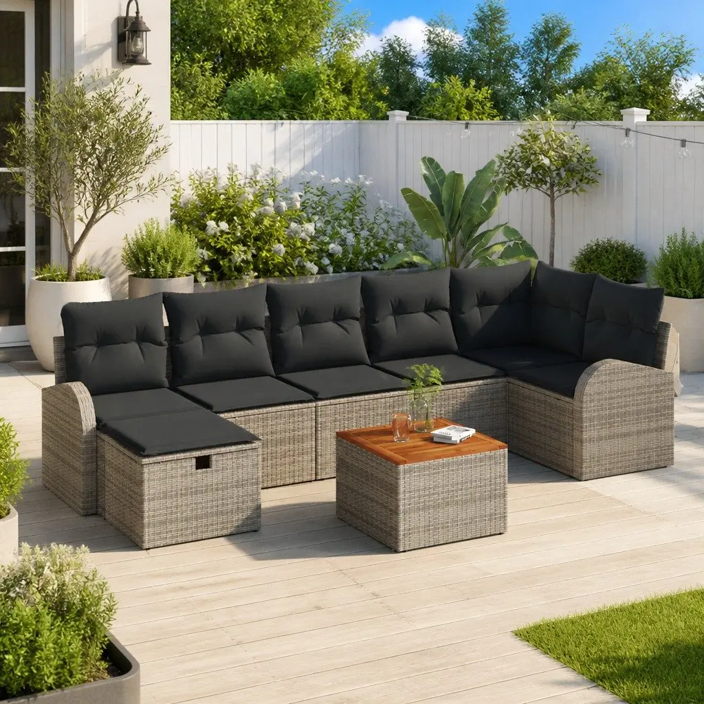 Outdoor Garden Sofa Set 8 Pieces Grey Poly Rattan Modular Patio Furniture with