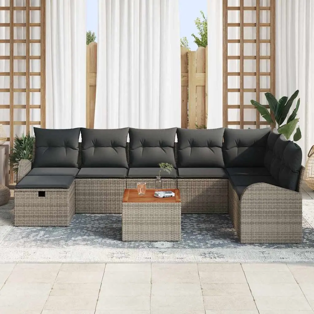 Outdoor Garden Sofa Set 9 Pcs Grey Poly Rattan Lounge Furniture with Cushions