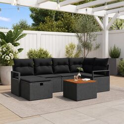 7-Piece Outdoor Sofa Set with Black Poly Rattan Construction