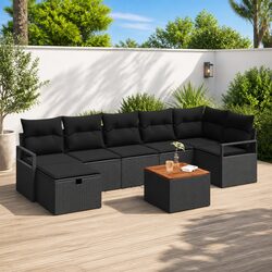 Specifications for 8-Piece Black Poly Rattan Sofa Set
