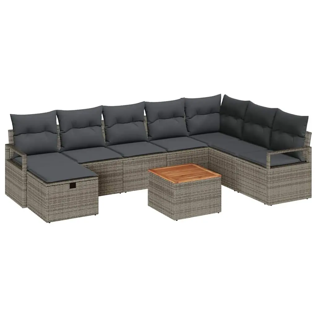 Outdoor Garden Sofa Set 9 Piece Grey Poly Rattan Cushions for Patio