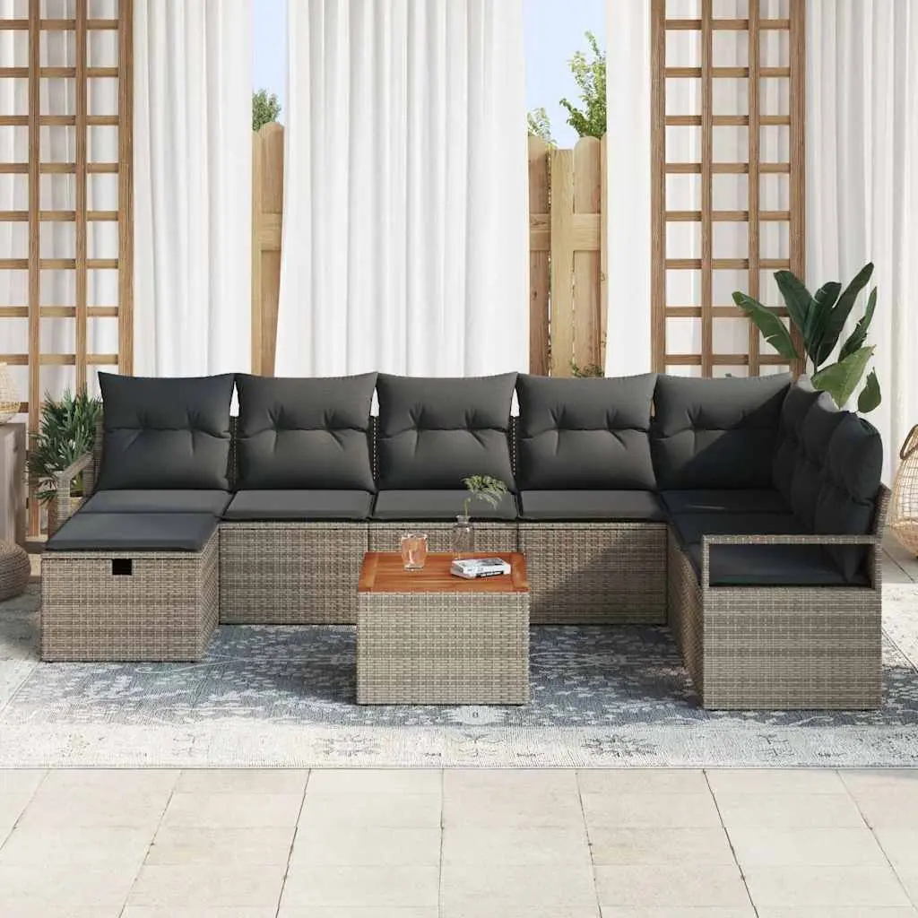 Outdoor Garden Sofa Set 9 Piece Grey Poly Rattan Cushions for Patio